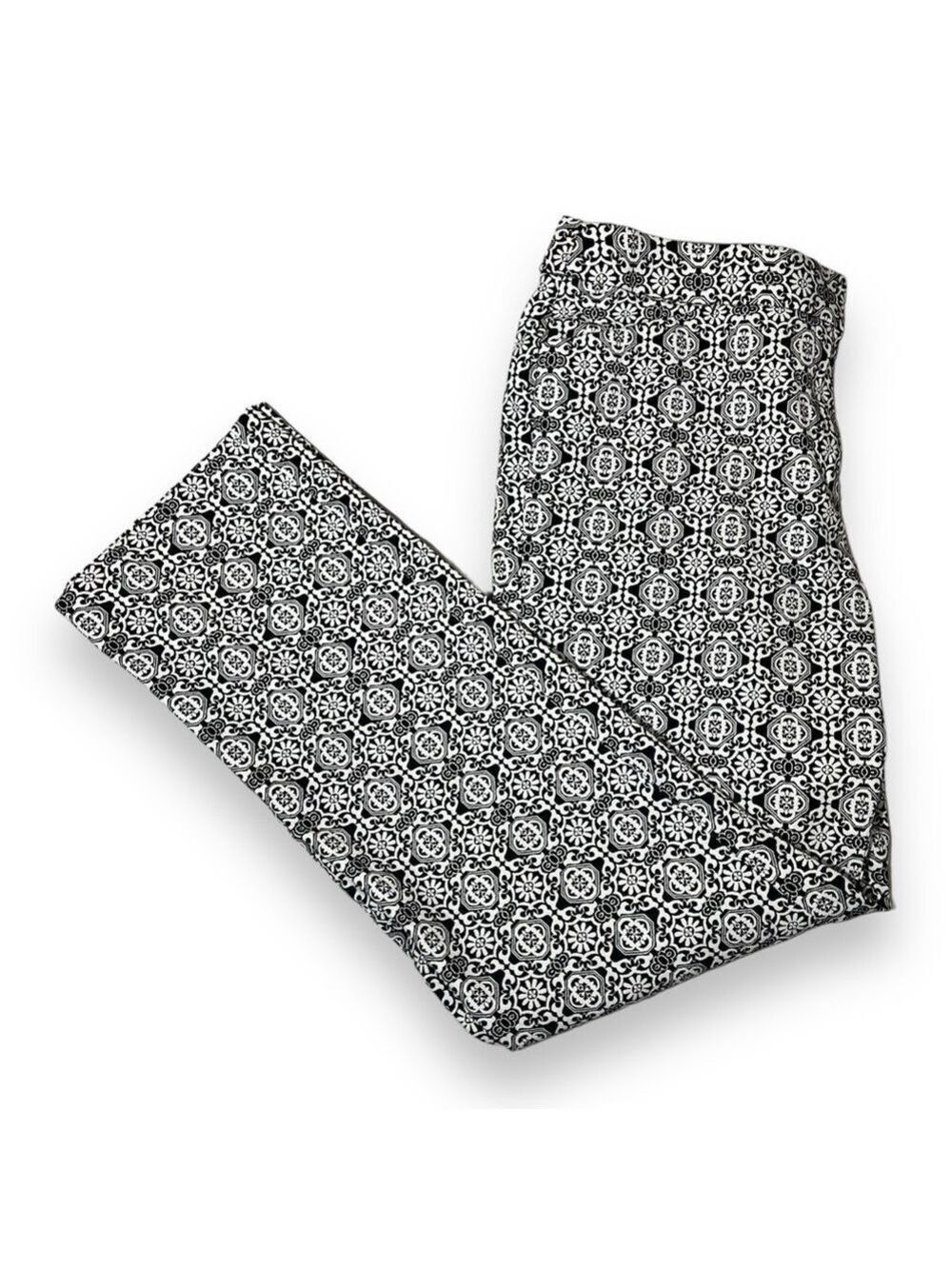 Chico’s Women’s Tile-Print Straight-Leg Pants Black/White Size 0.5R (6) - Picture 1 of 8
